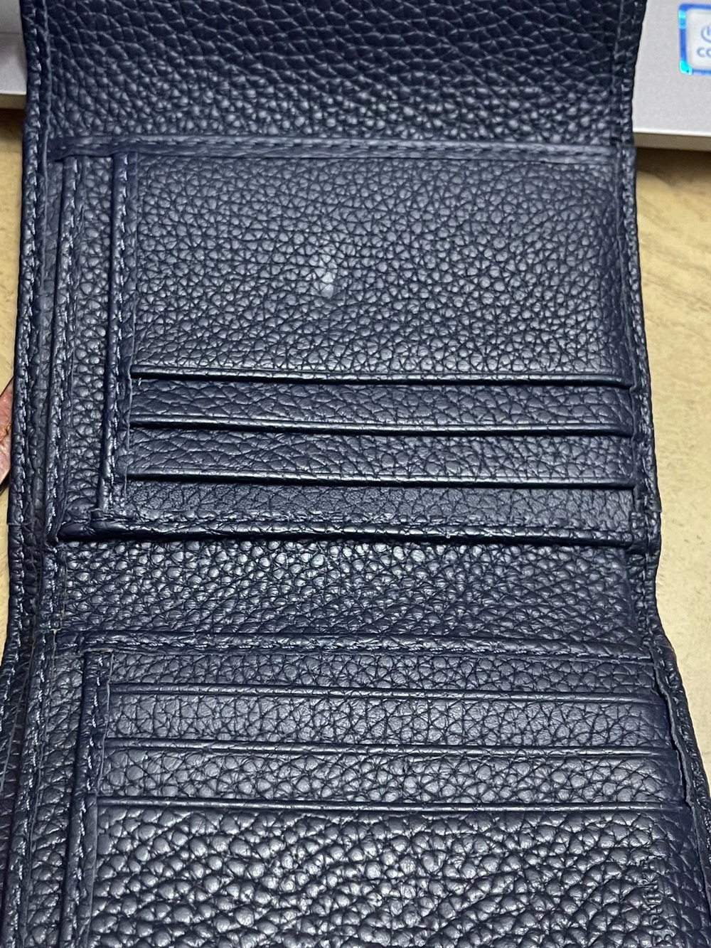 Dooney & Bourke Navy Pebbled Leather Wallet with Tan Trim and Red Interior. - Picture 7 of 10